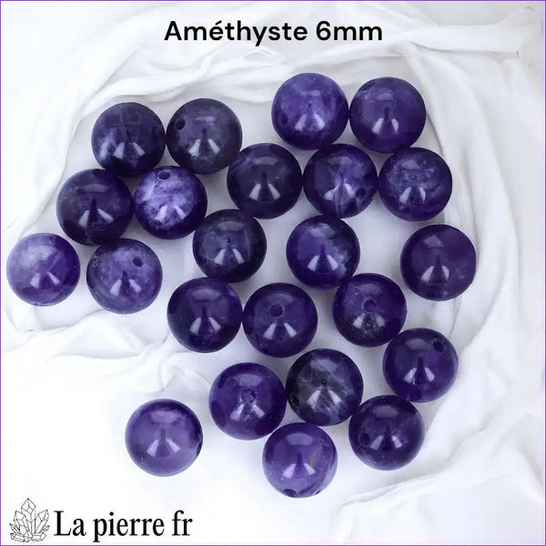 Lot de 30 perles Améthyste naturelle 6mm Brésil, rondes, pour création de bijoux, couleur violet lumineux.