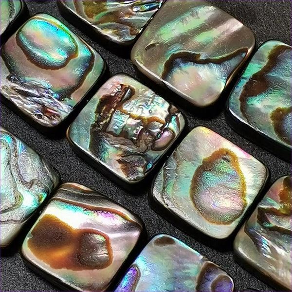 36 Perles d'ormeau 10mm x 10mm carré, Perles nacre abalone naturelle - La Pierre FR