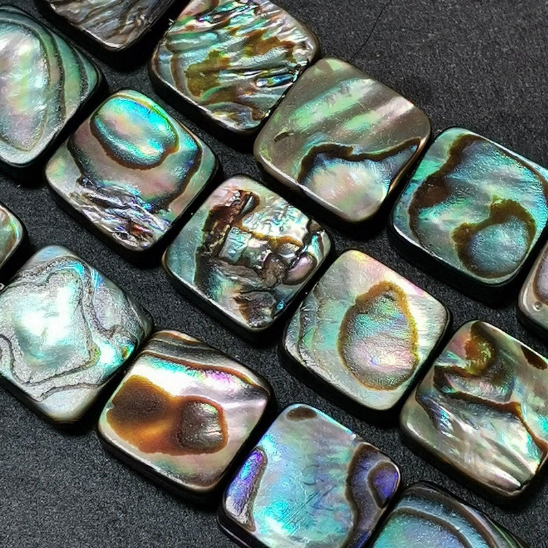 36 Perles d'ormeau 10mm x 10mm carré, Perles nacre abalone naturelle - La Pierre FR