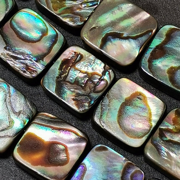 36 Perles d'ormeau 10mm x 10mm carré, Perles nacre abalone naturelle - La Pierre FR