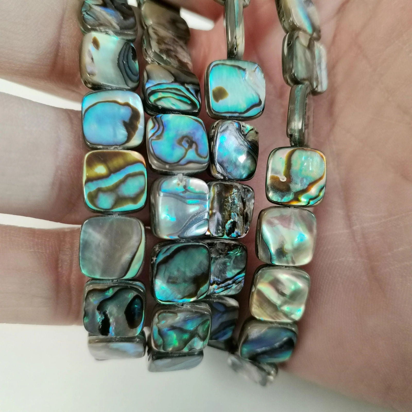 Lot de perles d'ormeau en nacre abalone naturelle, forme carrée, idéales pour la création de bijoux
