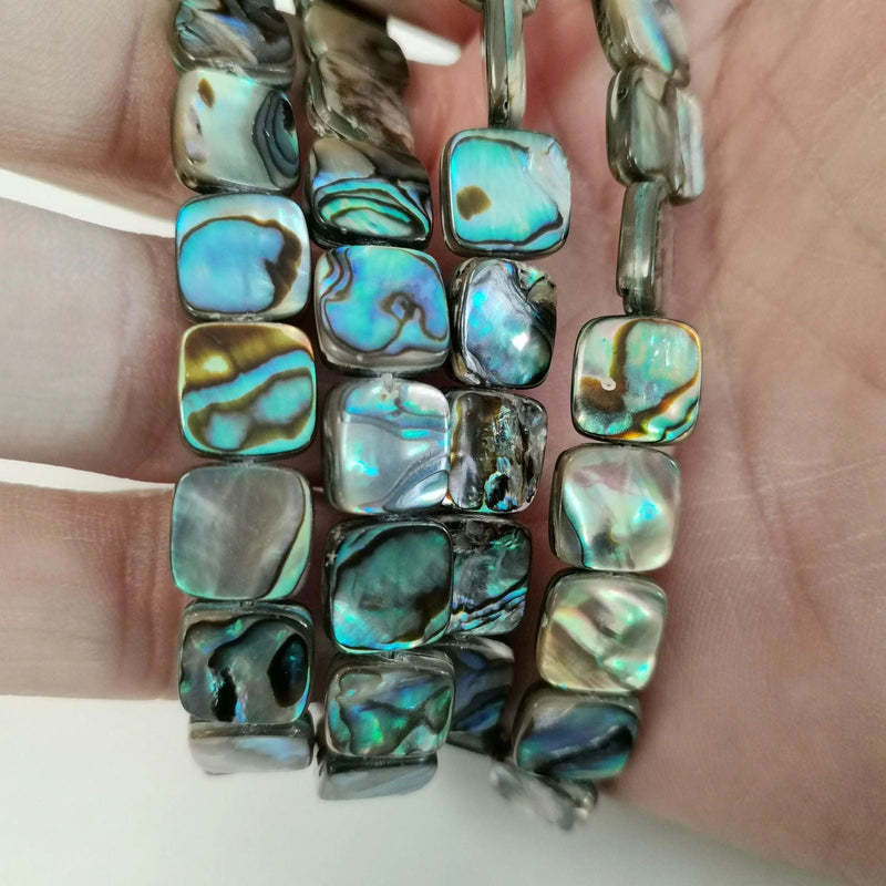 36 Perles d'ormeau 10mm x 10mm carré, Perles nacre abalone naturelle - La Pierre FR