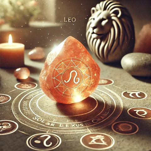 Pierre de Soleil alignée avec les symboles des chakras Sacré et Plexus Solaire