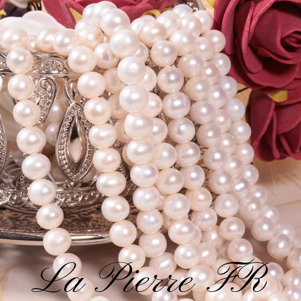 50 Perles de culture blanche d'eau douce, percée presque ronde bon lustrage de 7 / 8 mm, véritable perle de culture d'eau douce, grade AA - La Pierre FR