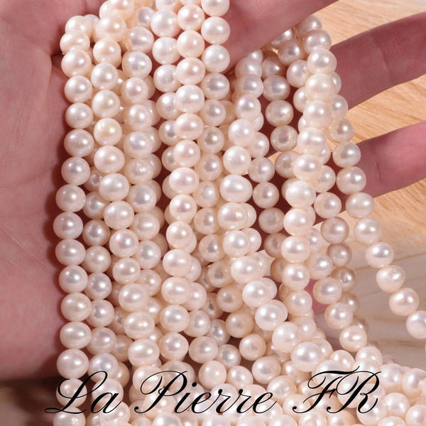 50 Perles de culture blanche d'eau douce, percée presque ronde bon lustrage de 7 / 8 mm, véritable perle de culture d'eau douce, grade AA - La Pierre FR