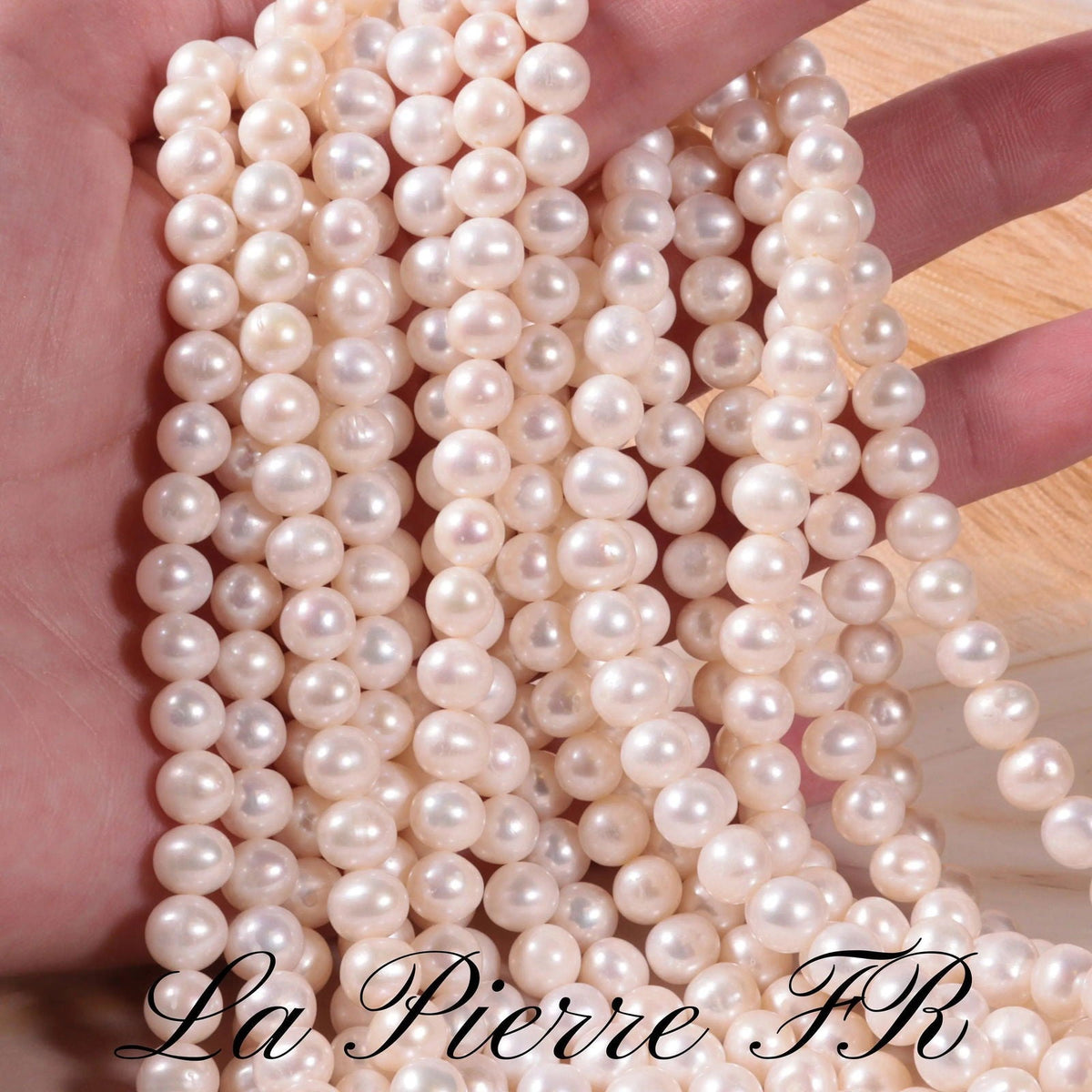 Perles de culture blanches d'eau douce de 7 à 8 mm, presque rondes, véritable nacre grade AA pour bijoux