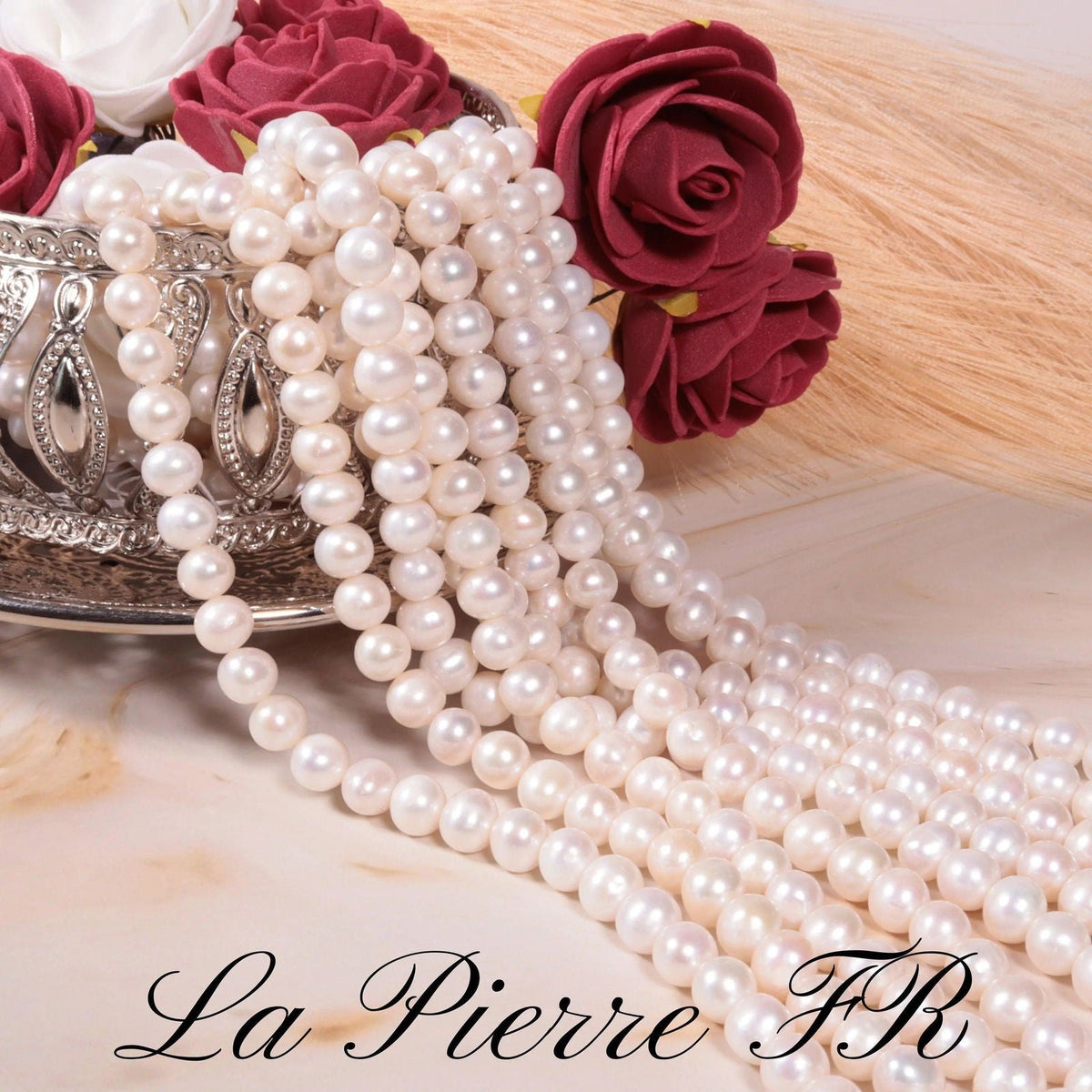 Perles d'eau douce naturelles blanches grade AA, 7-8 mm, nacre brillante pour bijoux élégants