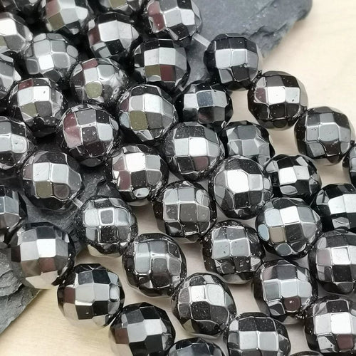 Perles Hématite Noire Facettée Ronde
