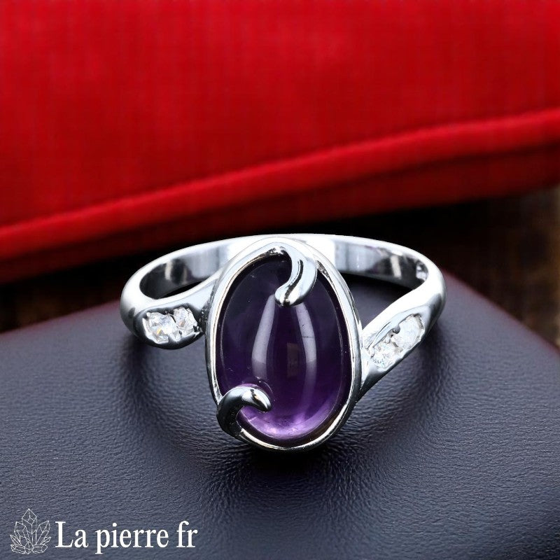 Bague Améthyste véritable Ovale en Argent Rhodié (Clara) pour femme