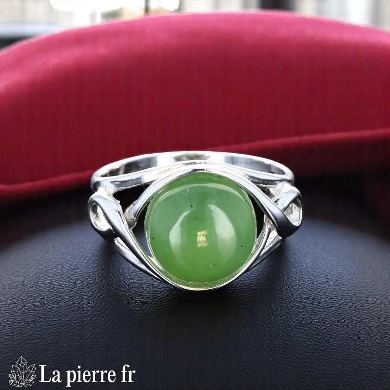 Bague Jade Vert véritable en Argent Rhodié Spirale (Spira) pour femme