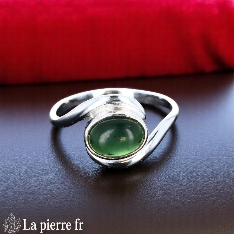 Bague Jade Vert véritable en Argent Rhodié, référence (Gaïa)