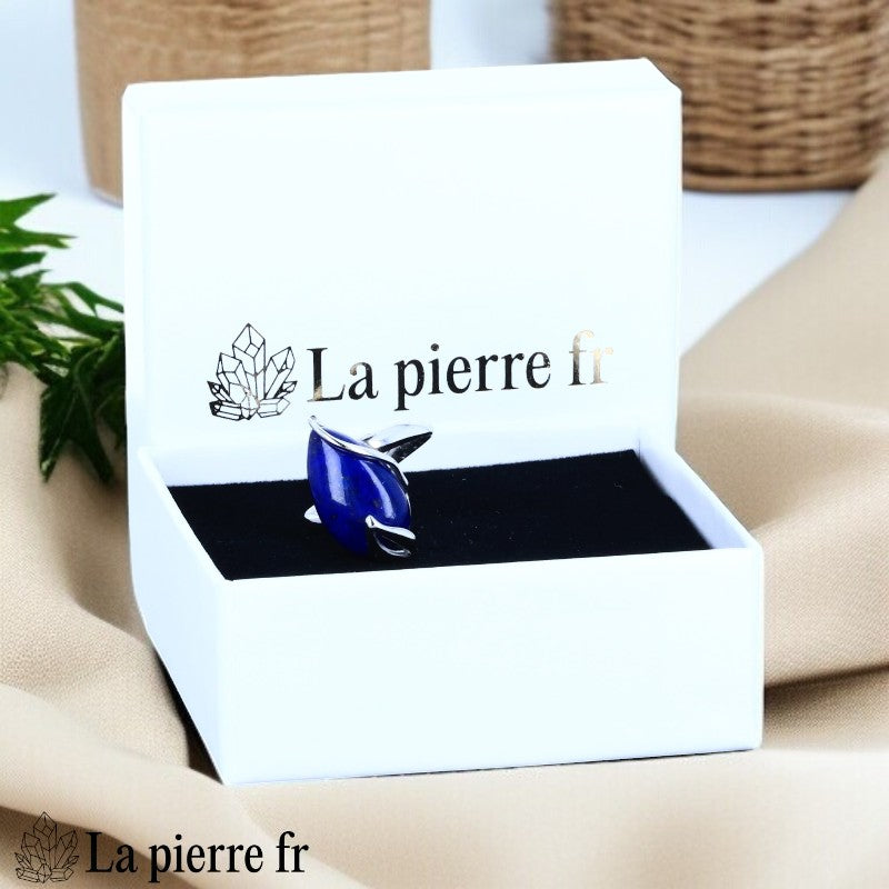 Vue de la bague Lapis Lazuli rhodié Imaginaire, pierre naturelle bleu royal