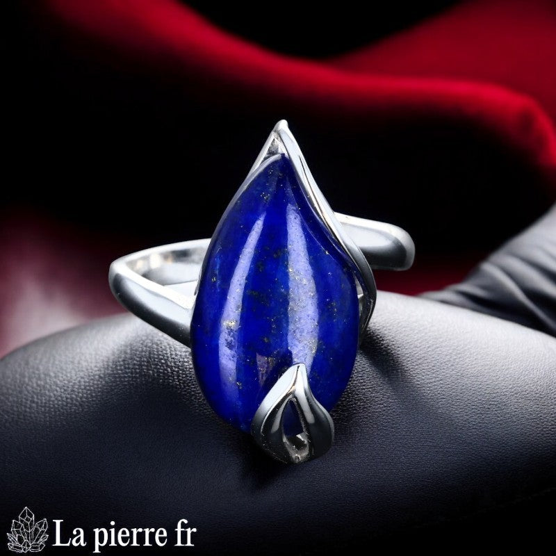 bague en pierre de lapis lazuli véritable sur argent rhodié pour femme 