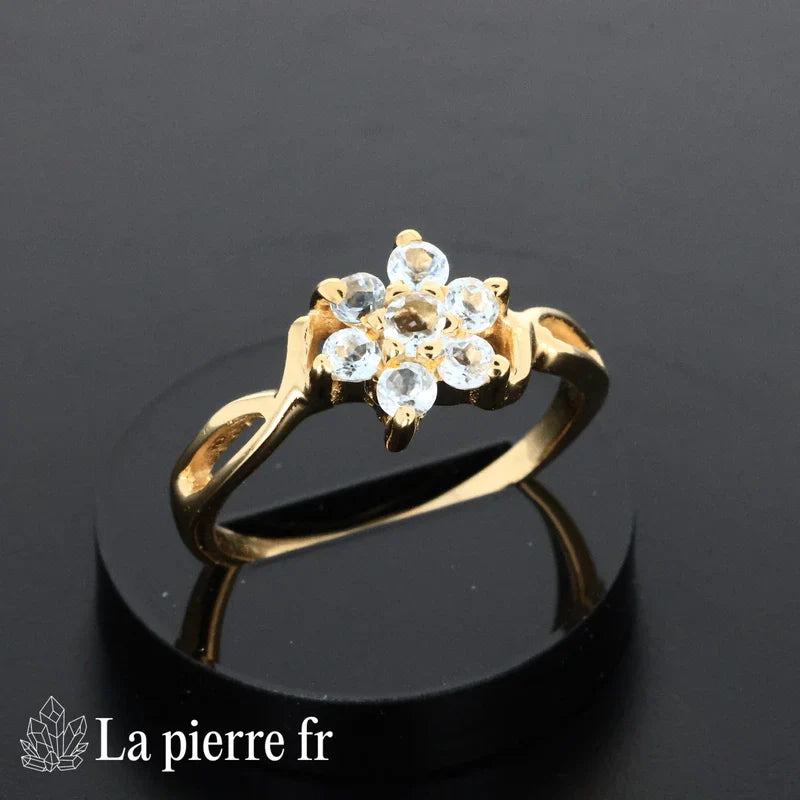 Bague Topaze bleue véritable en or 18 carats pour femme - La pierre Fr
