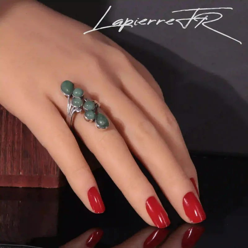 Bague Aventurine Verte en argent, pierre naturelle de chance et d'harmonie pour femme