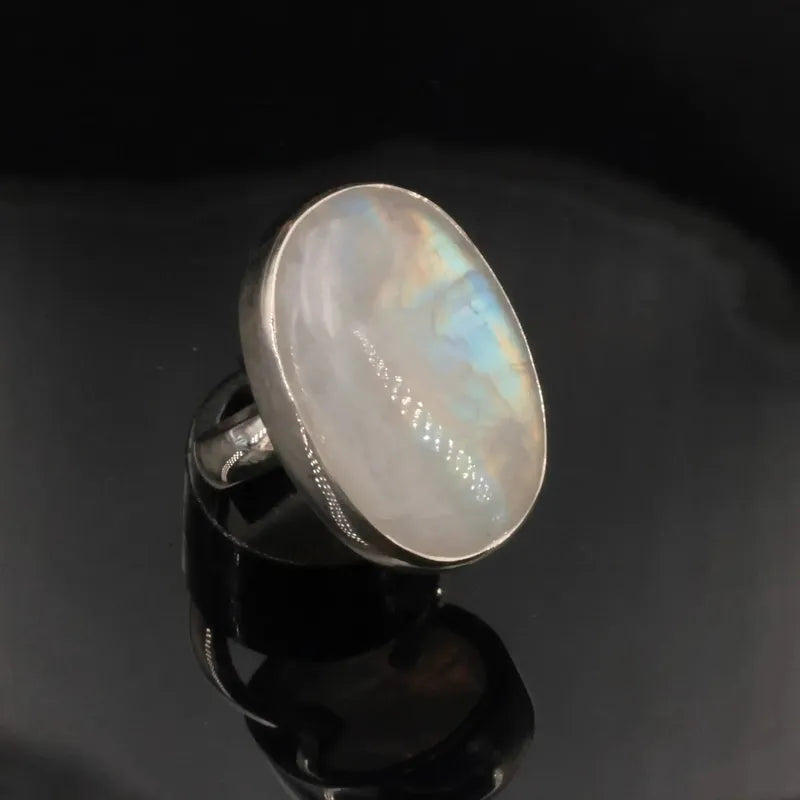 Bague Pierre de Lune Arc-en-Ciel en argent (Astrée)