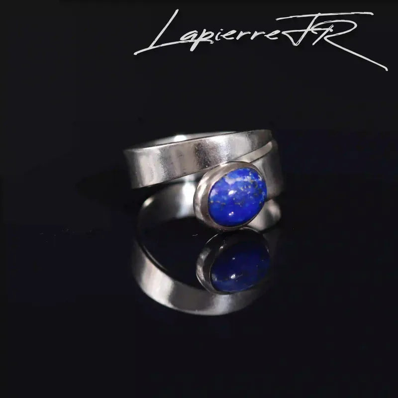 Bague Lapis Lazuli Argent 925 Réglable, Pierre 8 x 10 mm (Rune)