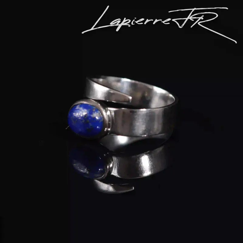 Bague Lapis Lazuli « Rune » en argent 925 rhodié, pierre naturelle bleue veinée d'or
