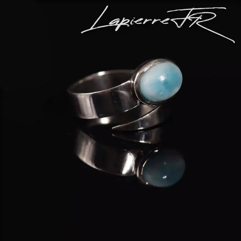 Bague Larimar Solitaire en Argent 925 Rhodié, Réglable