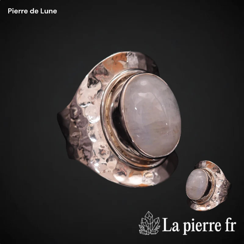 Bague Pierre de Lune réglable « Stellaris » - Argent rhodié - La Pierre FR