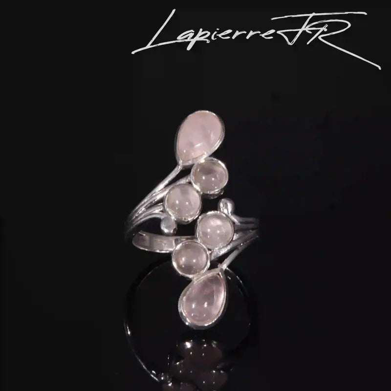 Bague Quartz Rose Multi-Pierres Réglable, Argent 925 Rhodié (Guirlande Rosée)