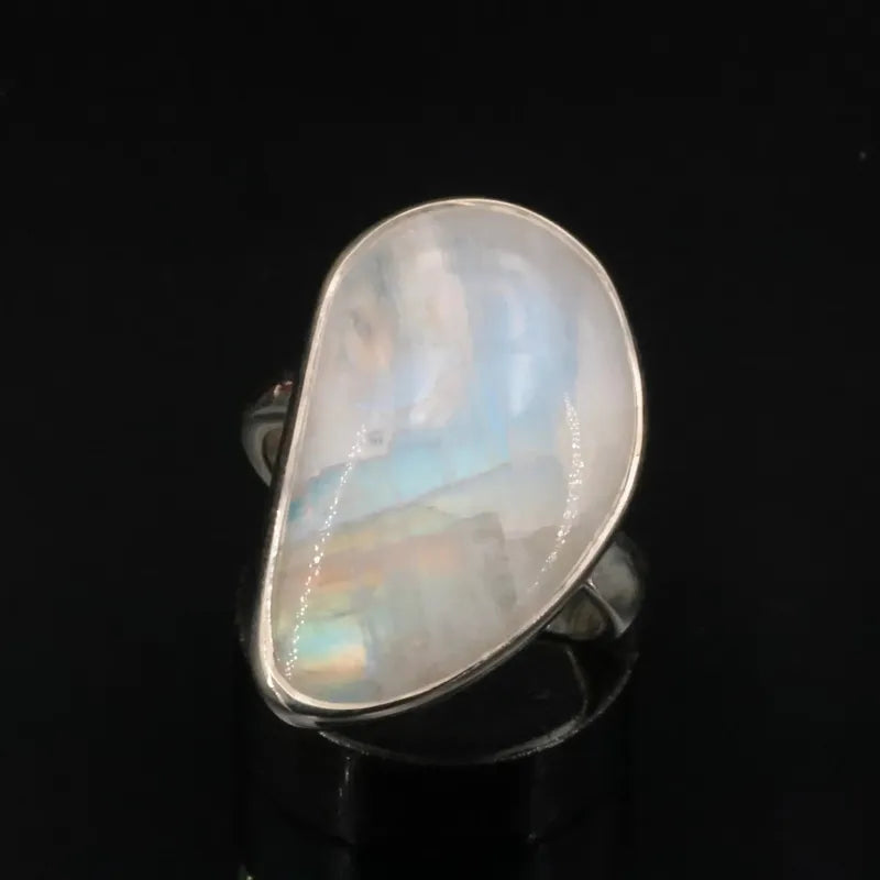 Bague ajustable Labradorite Blanche du Sri Lanka - La Pierre FR