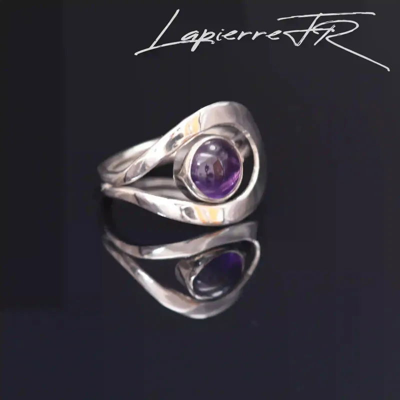 Bague Améthyste Ronde 8 mm, Argent 925 Rhodié Réglable (Serena)
