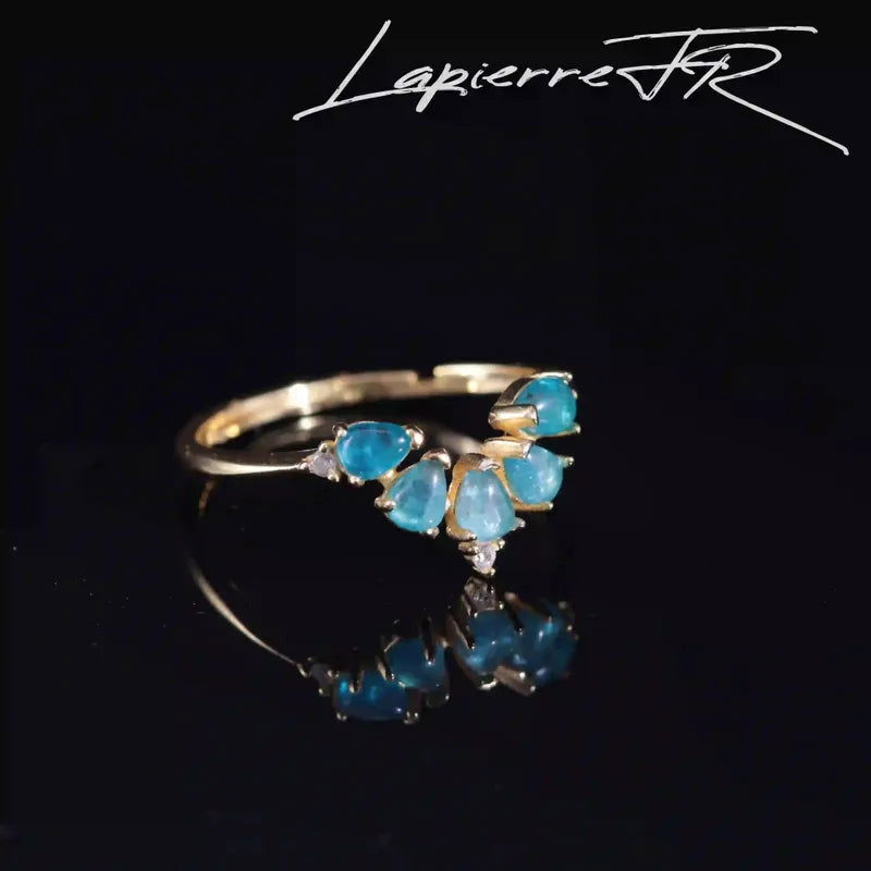 Bague Apatite Bleue plaqué Or — Diadème 5 pierres (Lagona)