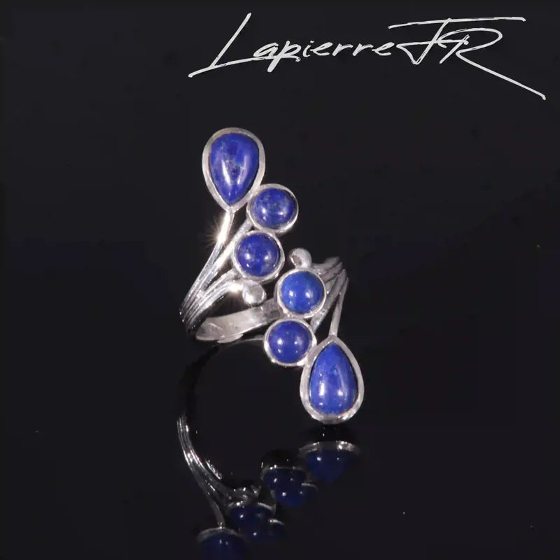 Bague Ajustable Femme, Six Lapis Lazuli, Argent 925 (Amulette)