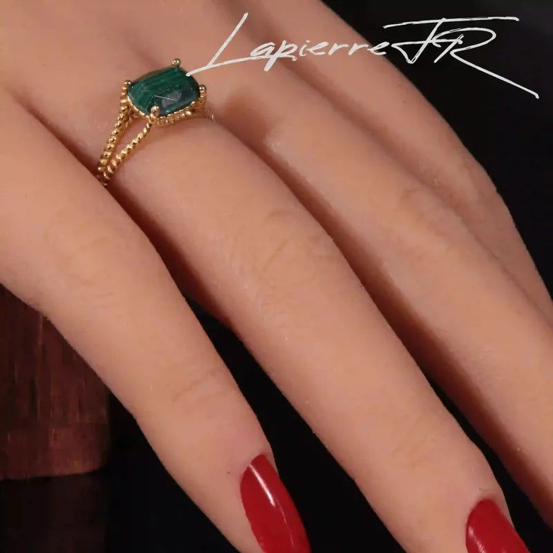 Bague en Malachite (pierre verte) plaqué Or 18 carats - La Pierre FR