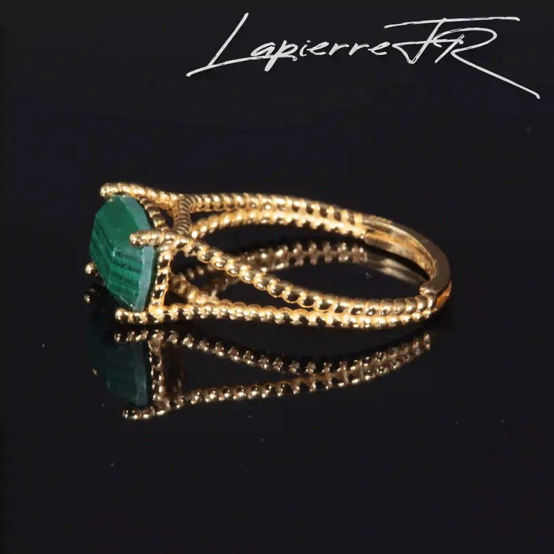 Bague en Malachite (pierre verte) plaqué Or 18 carats - La Pierre FR