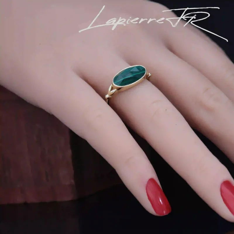 Bague en Malachite (pierre verte) plaqué Or 18 carats - La Pierre FR