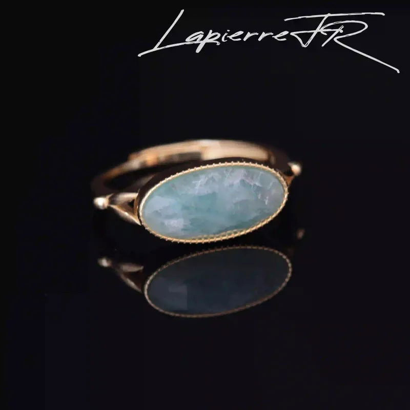 Détail de la bague Amazonite « Ondine », pierre naturelle verte-bleue sur plaqué Or