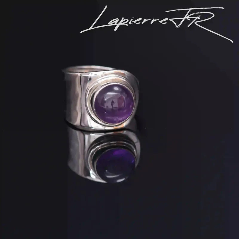 Bague Améthyste Véritable Ronde 10 mm, Argent 925 Réglable (Lunae)