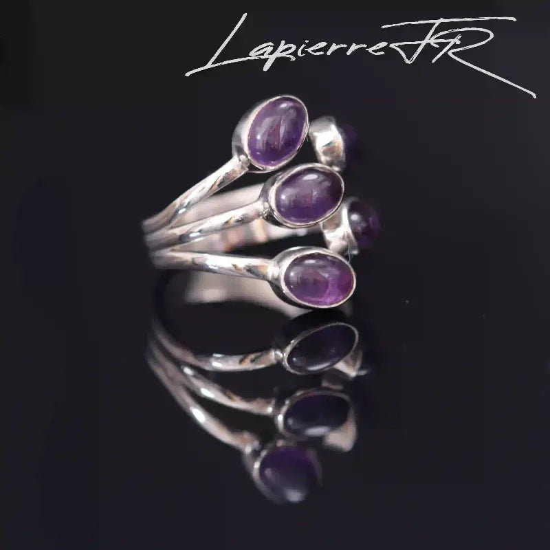 Bague Améthyste Femme à 5 Pierres, Argent 925 Réglable (Julia)