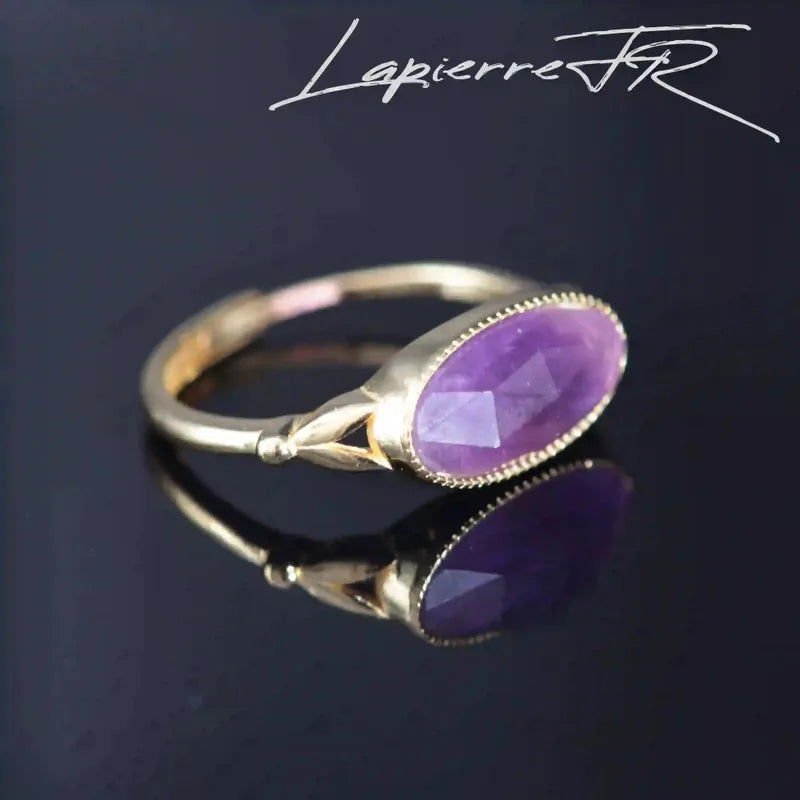 Bague Pierre Violette Ovale en Améthyste, Plaqué Or 18 Carats (Impéria)