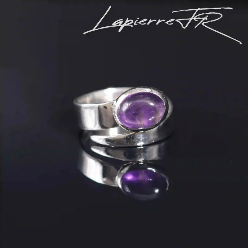 Bague Améthyste Ovale Réglable, Argent 925 Rhodié (Martella)