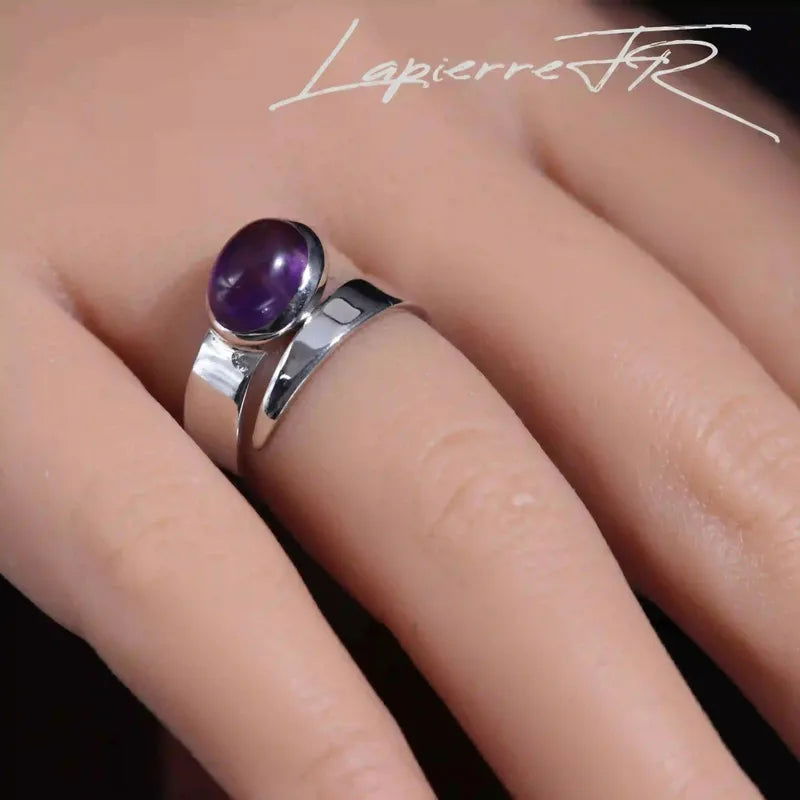Bague en Améthyste ovale réglable sur argent 925, pierre naturelle violette de sérénité