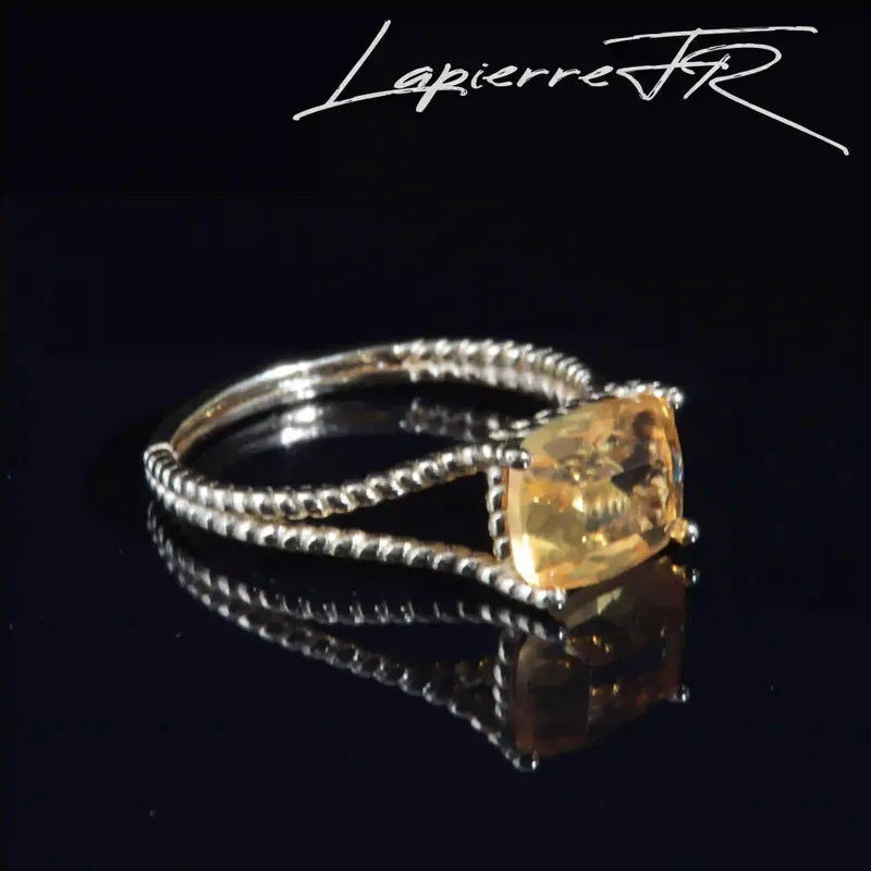 Bague Citrine plaqué Or — Rectangle facettée (Ambrine)