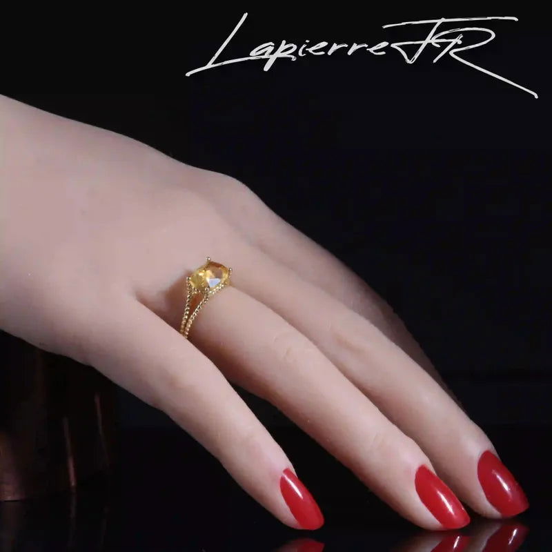 Bague Citrine facettée plaqué Or 18 carats, pierre naturelle jaune doré d'abondance