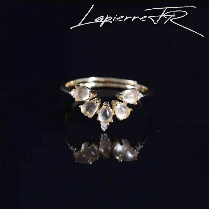 Bague Citrine plaqué Or — Diadème 5 pierres (Soleil)