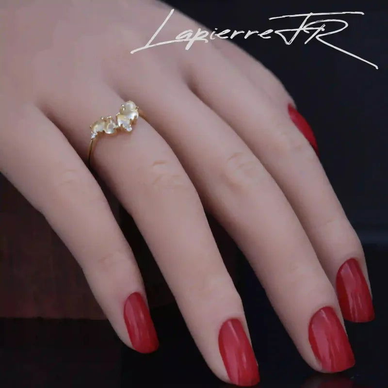 Bague Citrine diadème 5 pierres plaqué Or 18 carats, pierres naturelles dorées d'abondance