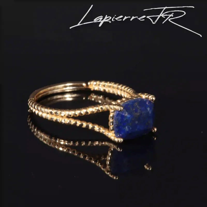 Bague en pierre Lapis Lazuli plaqué Or 18 carats - La Pierre FR
