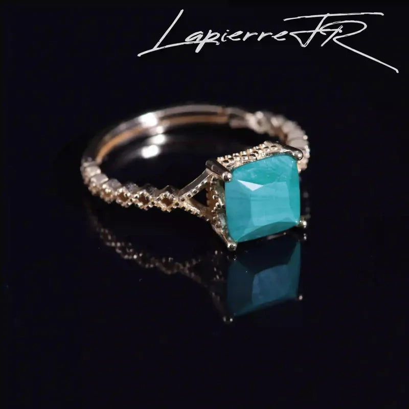 Bague Malachite plaqué Or — Carrée facettée