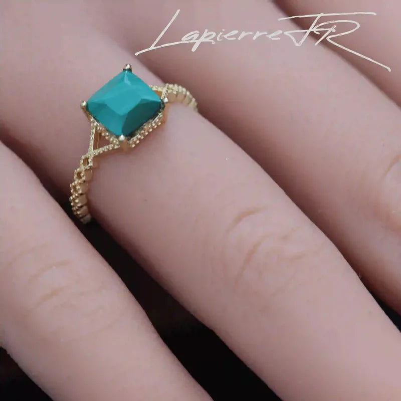 Bague Malachite carrée facettée plaqué Or 18 carats, pierre naturelle verte de transformation