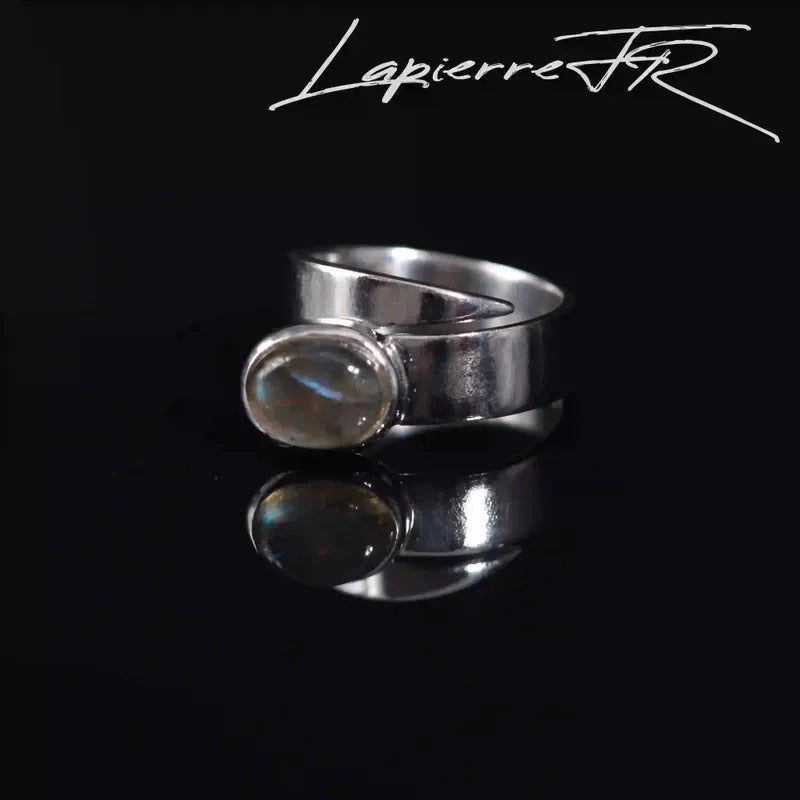 Bague Labradorite Argent 925, Ovale 8 x 10 mm Réglable (Mirage Argenté)