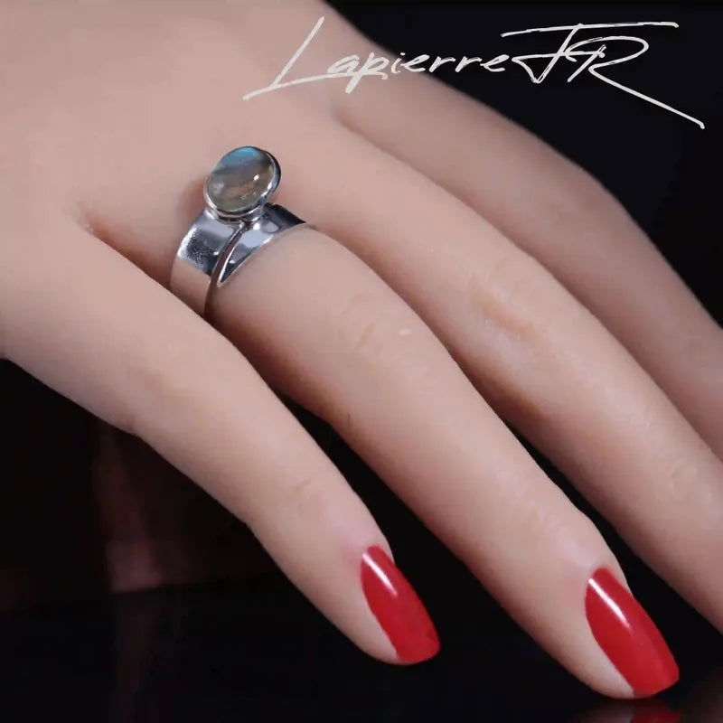 Bague Labradorite « Mirage Argenté » sur argent 925, pierre naturelle aux reflets bleu-vert