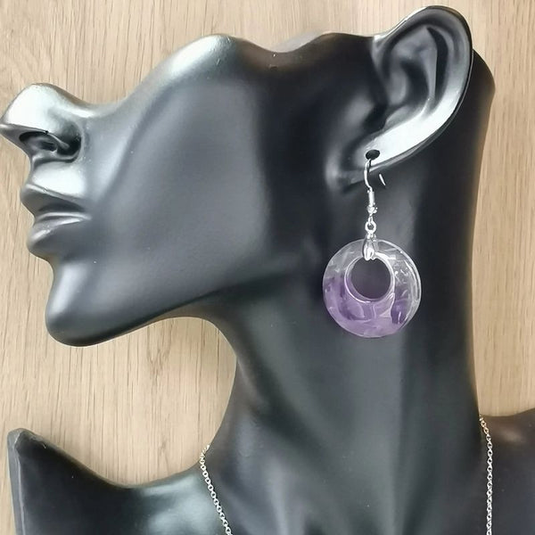 Boucles d'oreilles améthyste ronde | Boucles d'oreilles en quartz violet | Boucles d'oreilles pendante ronde | Bijoux en pierre naturelle - La Pierre FR