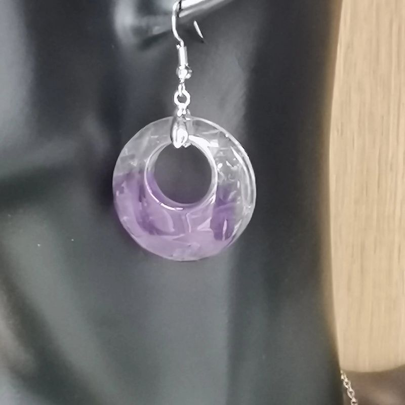 Boucles d'oreilles pendantes en Améthyste ronde, quartz violet naturel, bijou de lithothérapie pour femme