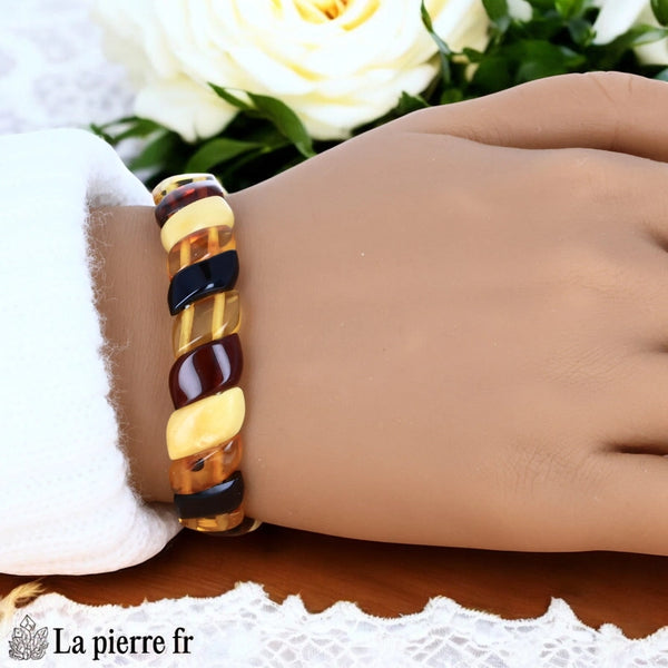 Bracelet Plaquette en Ambre, montage élastique 
